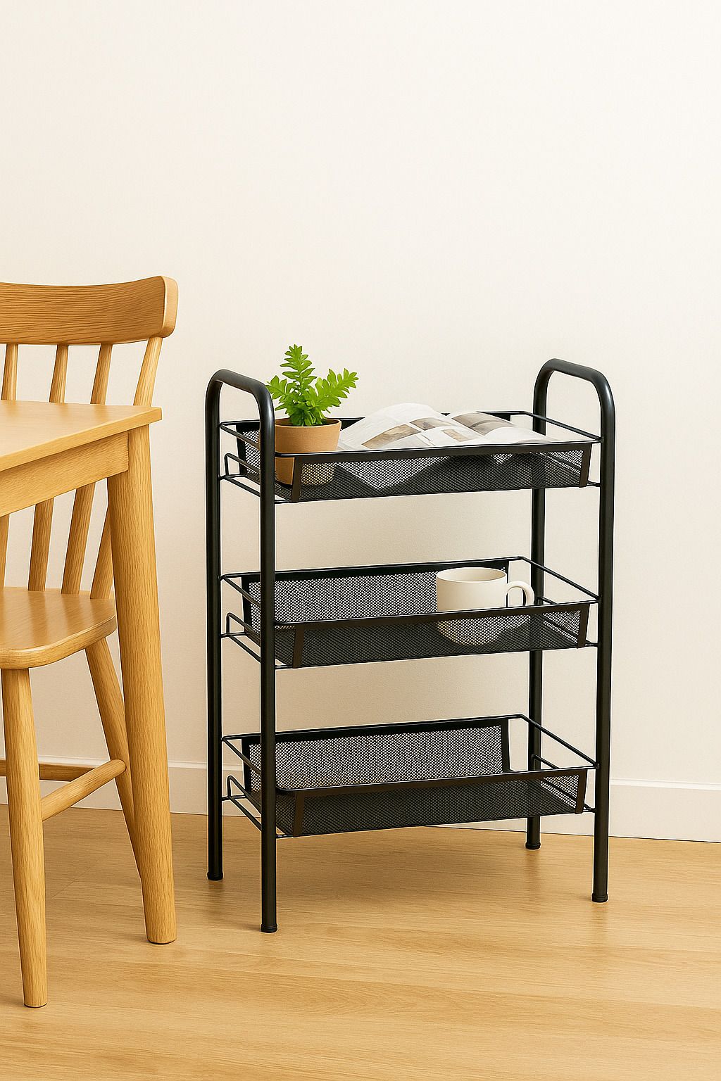 Utensil Kitchen Rack 3-Tier Spice Rack Organizer Counter for Bathroom Kitchen Foldable ( Black 2) Steel-image-13