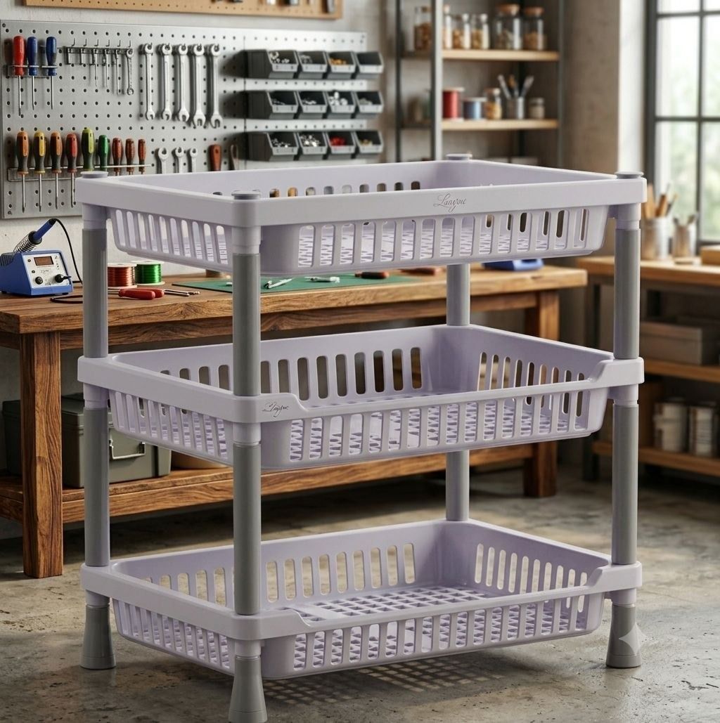 Containers Kitchen Rack Heavy Duty Unbreakable Fruits and Vegetables Stand Trolley Organizer Rack Plastic-image-45