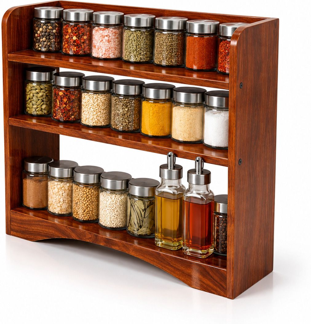 Containers Kitchen Rack LuxeNest 3 Tier Wooden Kitchen Rack Storage Shelf for Home Walnut Finish Wood-image-31