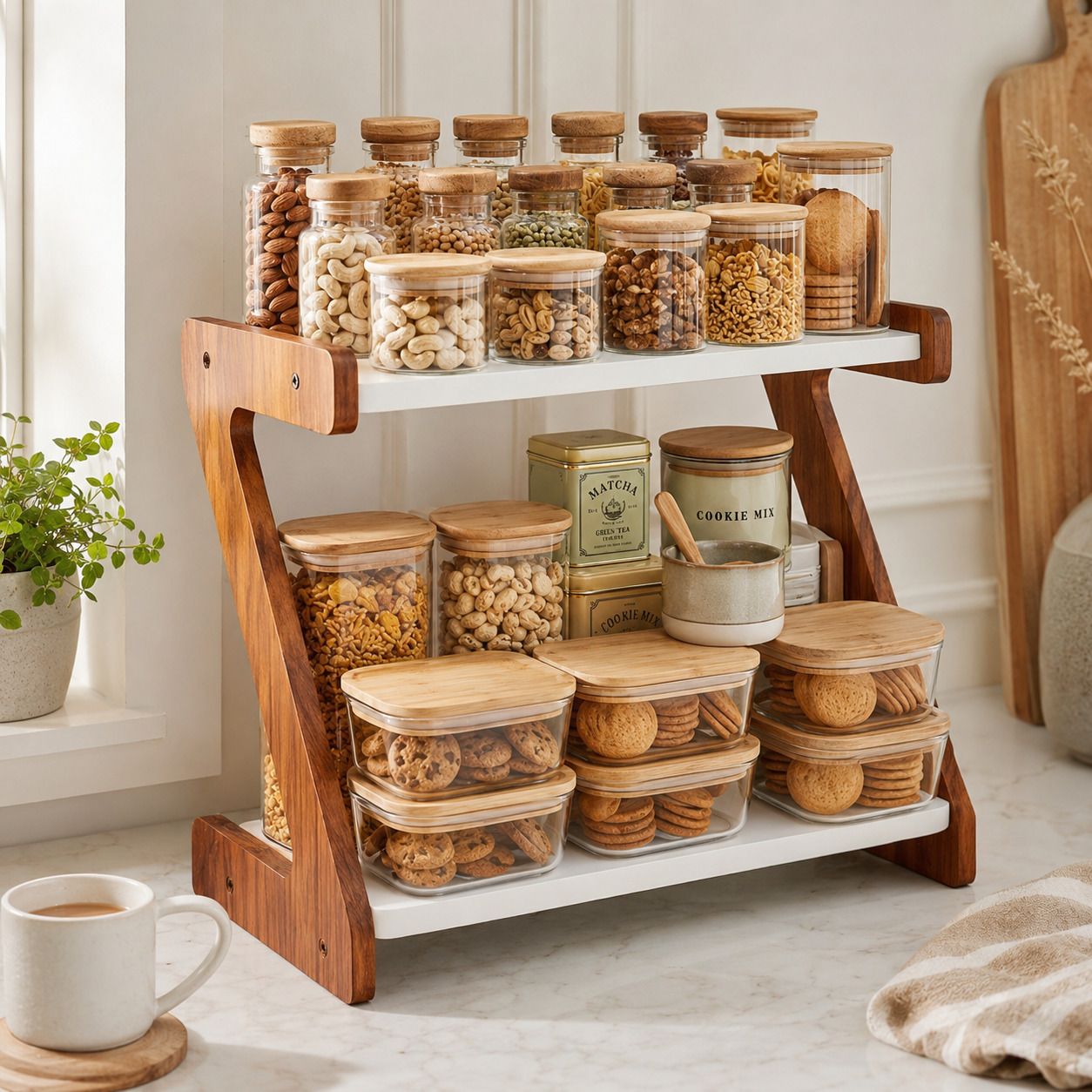 Cutlery Kitchen Rack Woodify 2-Tier Wooden Spice Rack Organizer Wood-image-45
