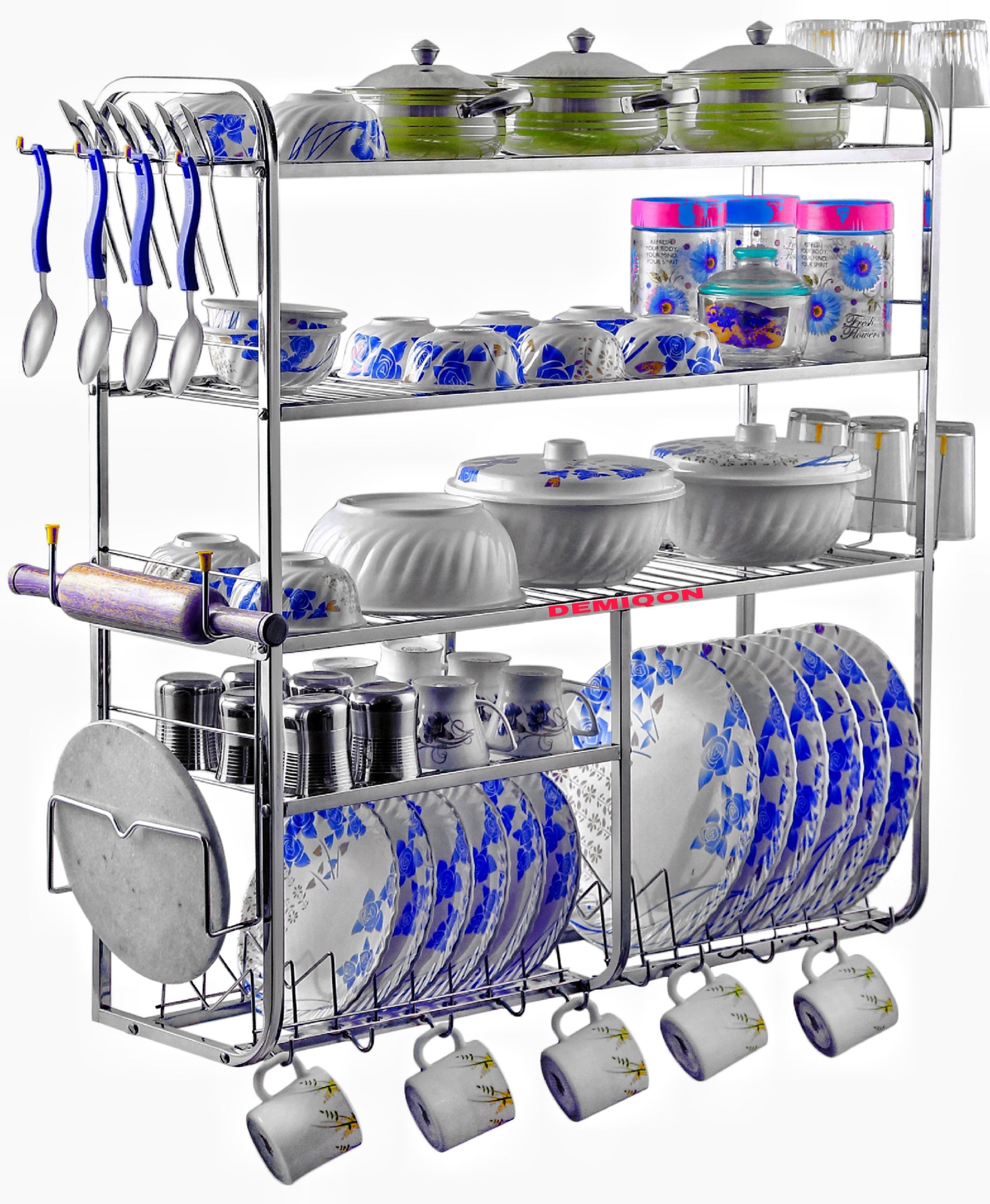 Utensil Kitchen Rack 5 Shelves Dish Rack| Steel Kitchen Stand | Kitchen Storage Rack | 30 x 30 Inch | Steel-image-43