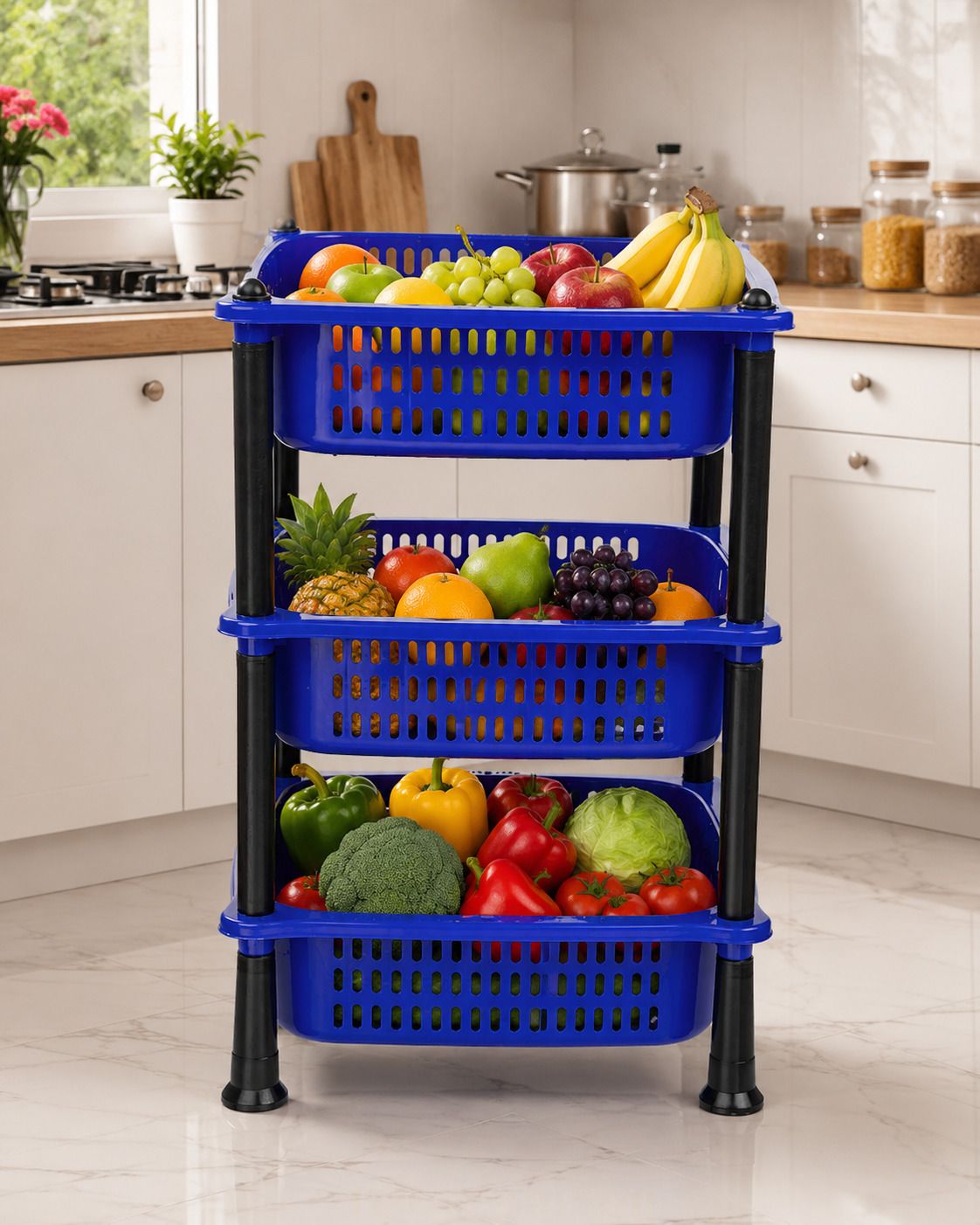homnata Fruits/Vegetables Kitchen Rack 3 Tier Multipurpose Plastic Storage Rack | BROWN Plastic-picture-29