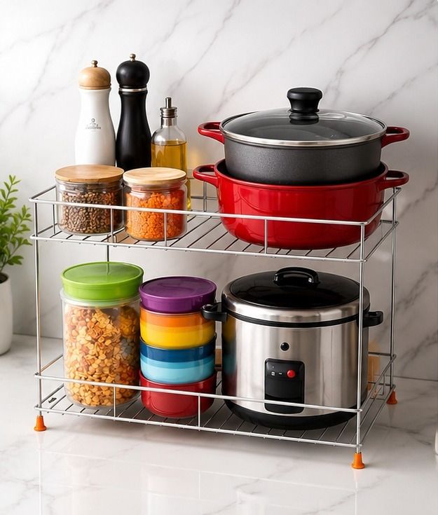 aazan enterprises Plate Kitchen Rack 2-Tier Stainless Steel Multipurpose Storage Rack Steel-picture-44