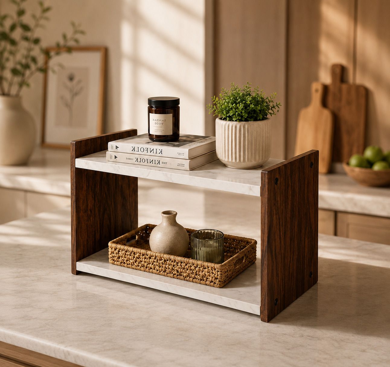 Containers Kitchen Rack 2 Tier Multipurpose Organizer Rack | Wooden Countertop Storage Shelf Wood-image-41