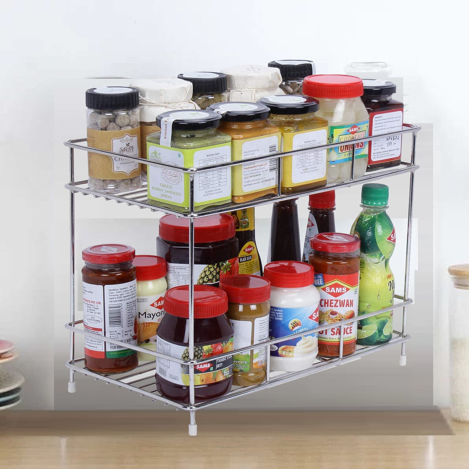 Utensil Kitchen Rack 2Tier Kitchen/Pantry Rack Storage Masala Box & pouches Multipurpose Holder Stand Steel-image-44