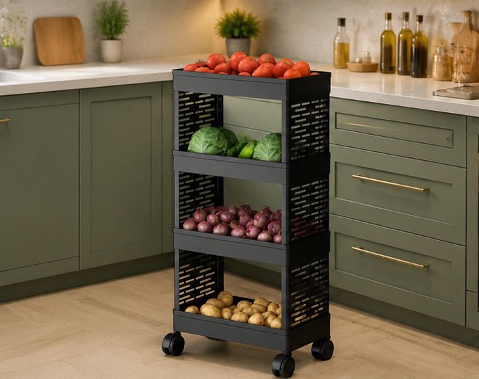 Fruits/Vegetables Kitchen Rack Multipurpose 4 Layer Rolling Storage Trolley for Kitchen and Home Plastic-image-28