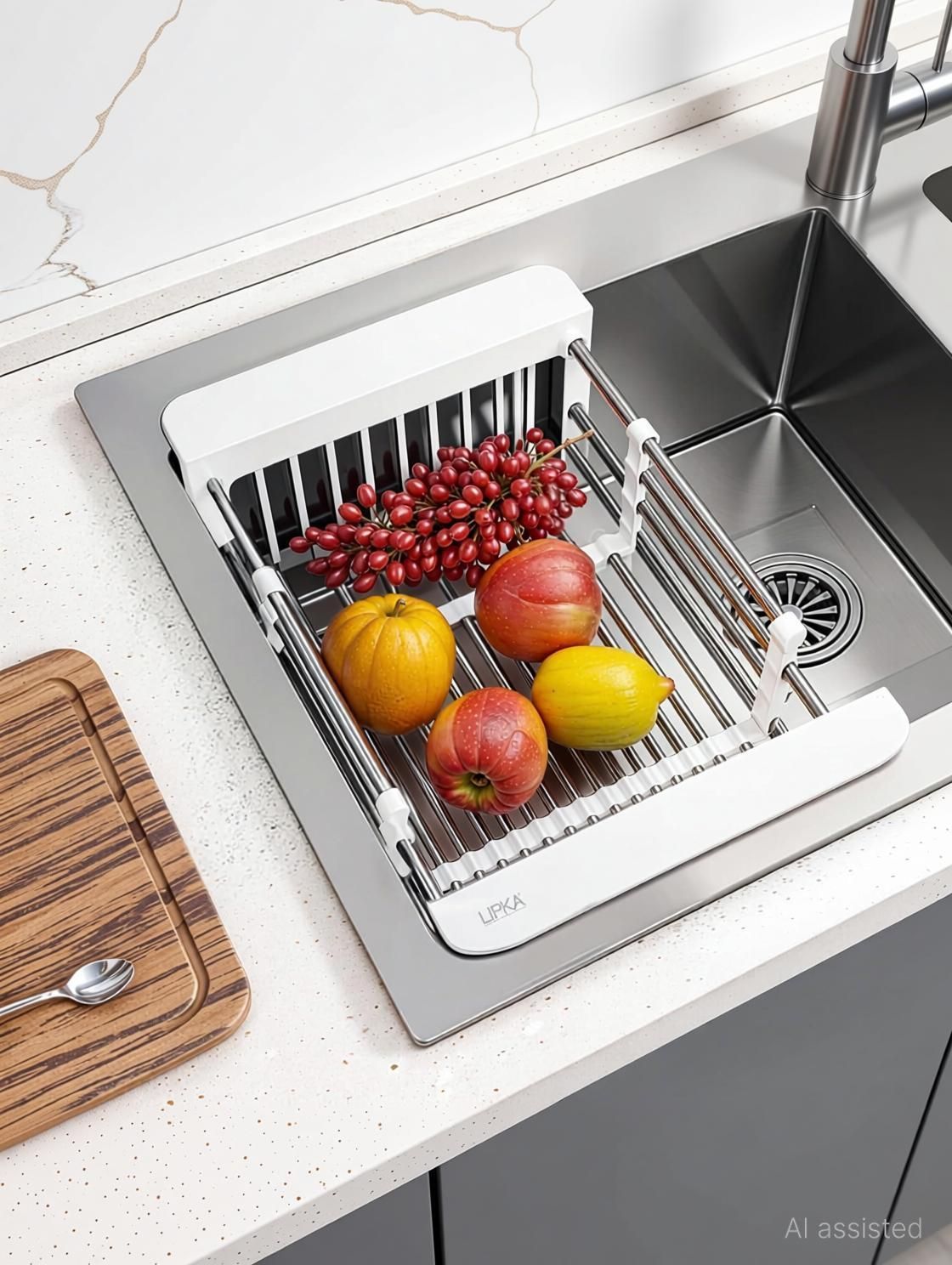 Fruits/Vegetables Kitchen Rack Multipurpose Adjustable Sliding Fruits Vegetable Basket Kitchen Sinks. Steel-image-47