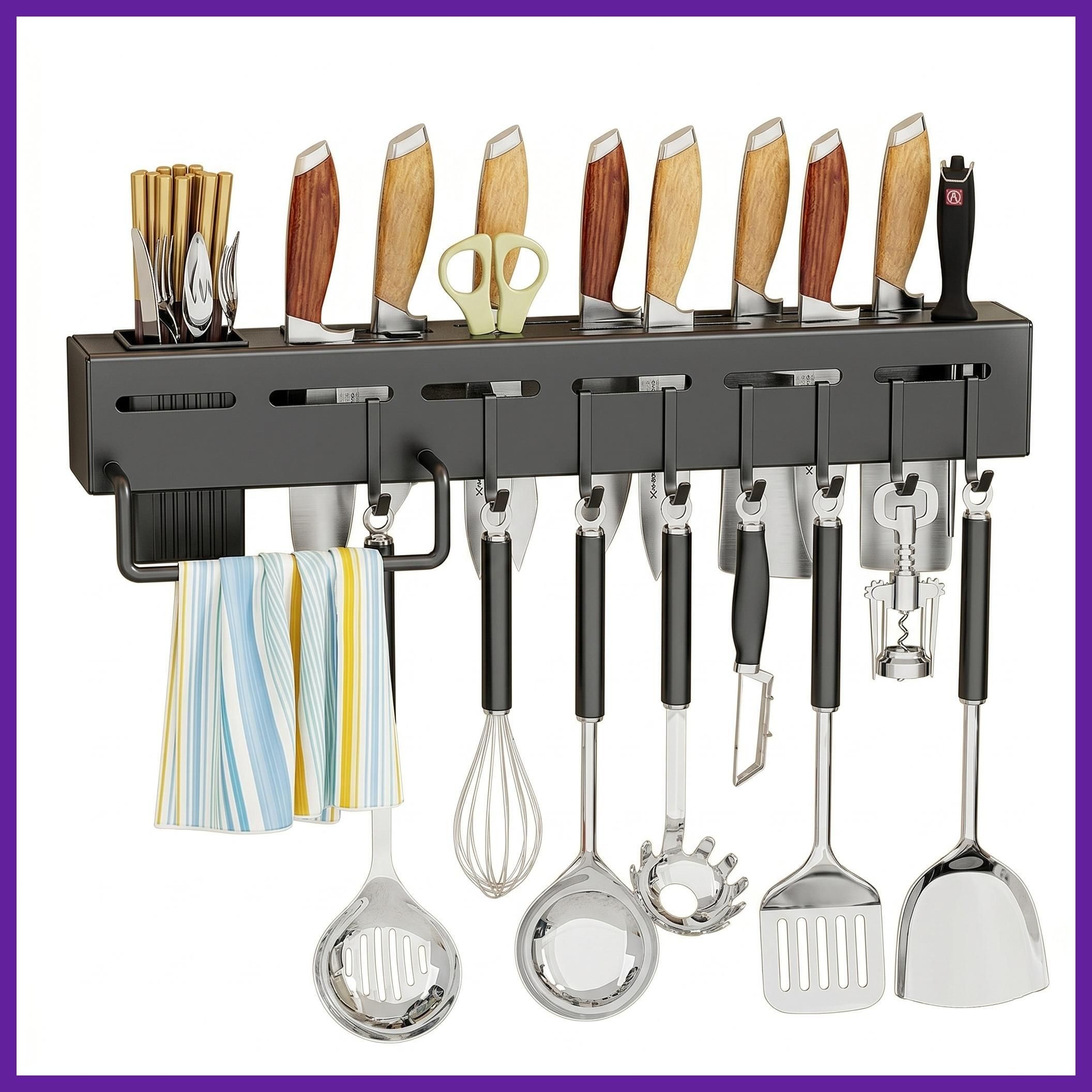 Cutlery Kitchen Rack Knife Holder Spatula Ladle Hanging Rack | Rust Resistant Self Adhesive Iron-image-29