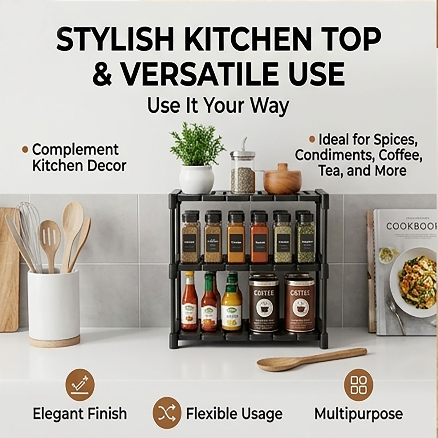 Containers Kitchen Rack 3 Tier Multipurpose Plastic Organizer Shelf | Spice Rack Stand Plastic-image-28