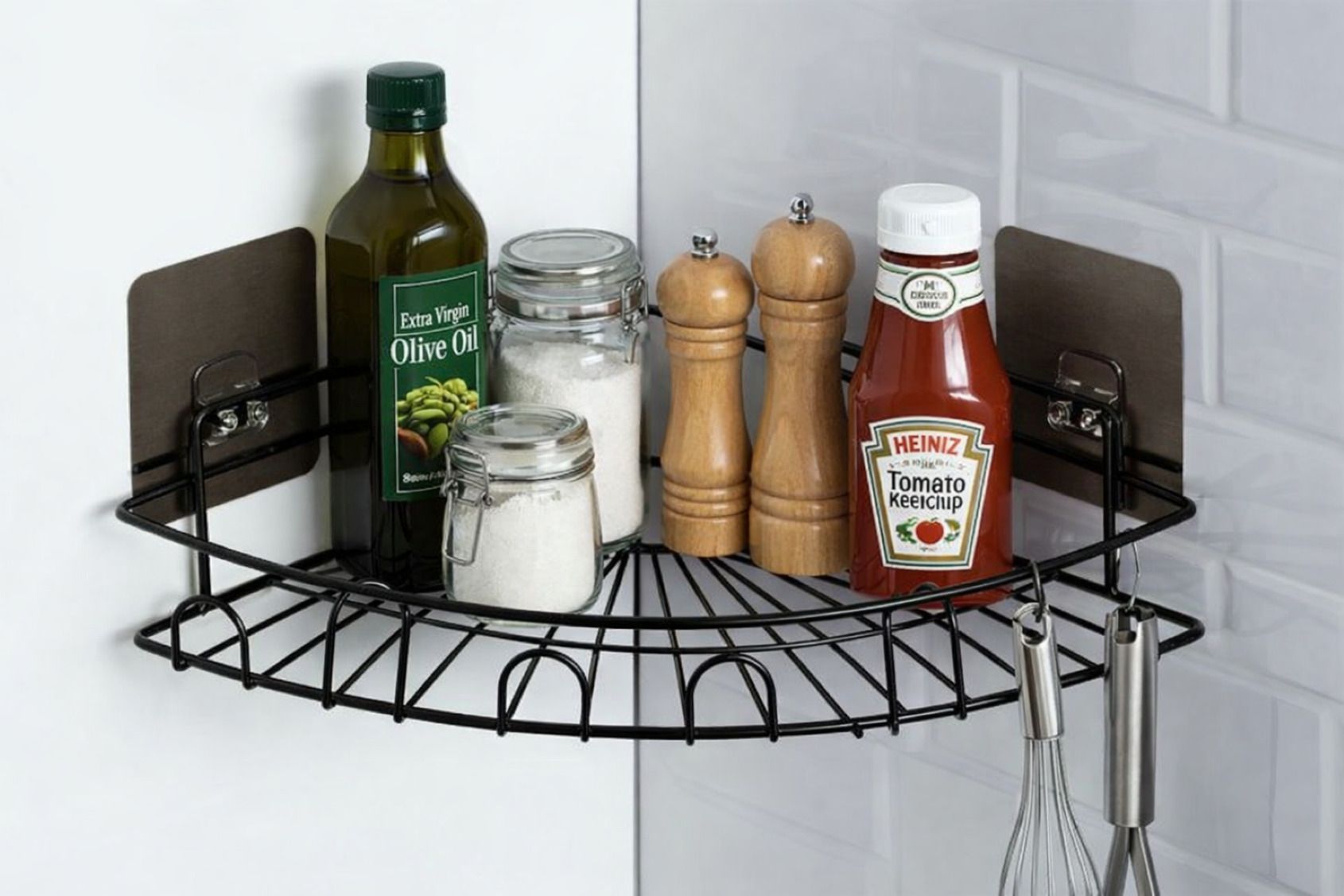 neevanta Cutlery Kitchen Rack Premium No-Drill Corner Kitchen Storage Rack, Bathroom Corner Shelves/Rack Iron-picture-6