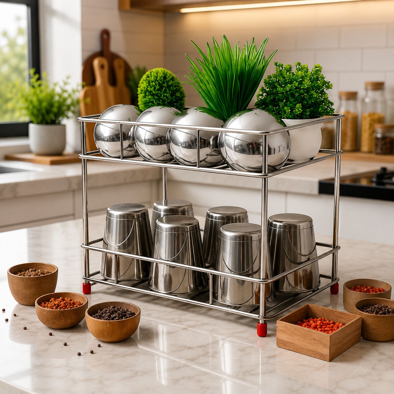 aazan enterprises Plate Kitchen Rack Stainless Steel 2 Tier Kitchen Storage Rack Steel-picture-11