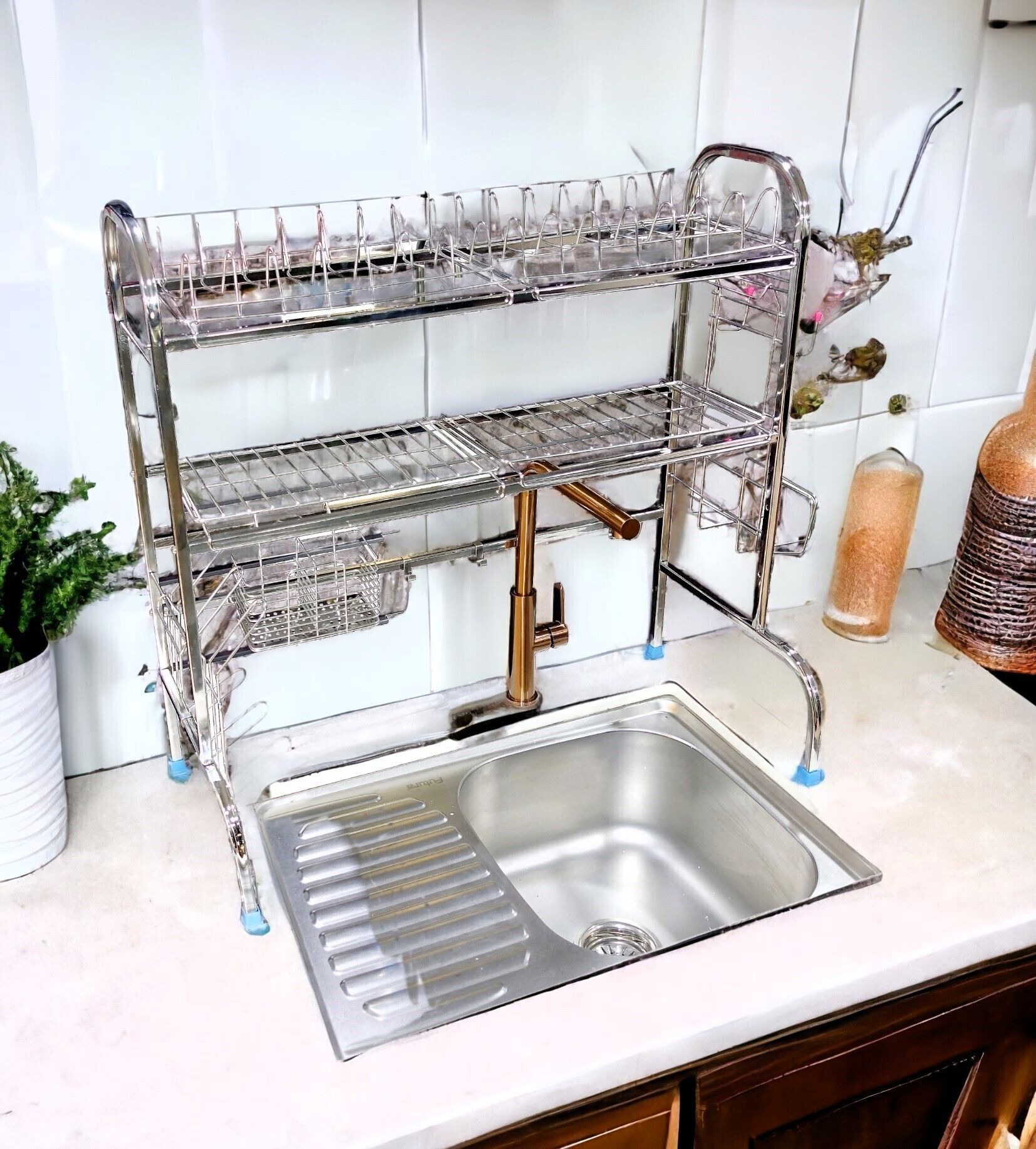 amol Utensil Kitchen Rack Premium Stainless Steel Sink | Dish | Utensils Stand | Over Sink Dish Rack Steel-picture-10