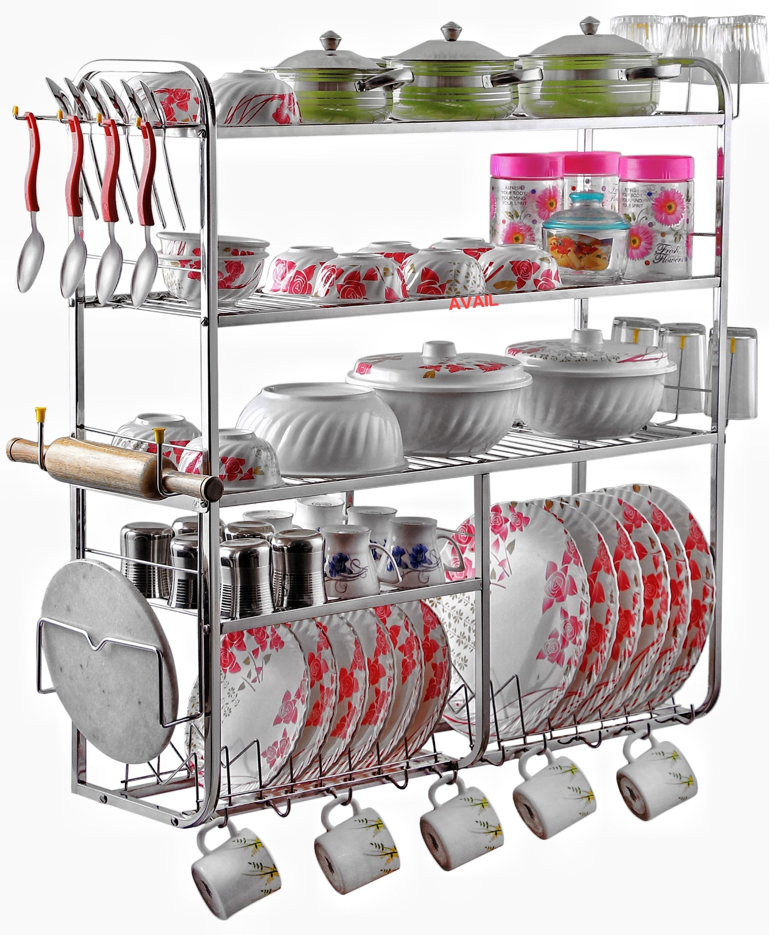 Dish Drainer Kitchen Rack 5 Shelf Dish Rack | Modular Kitchen Utensil Rack | 30x30 Inch | Steel-image-17