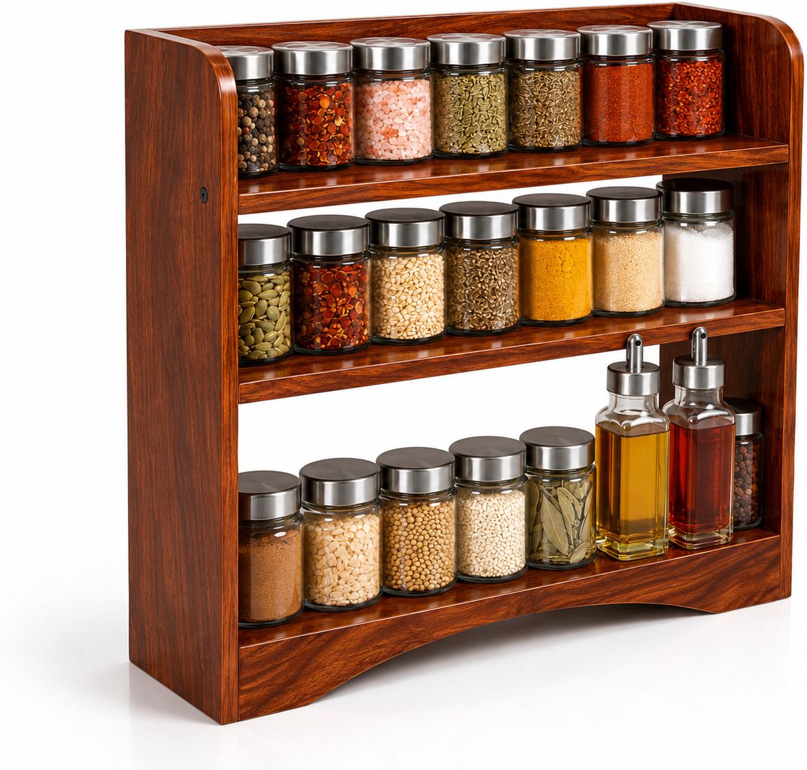 shilatenterprises Containers Kitchen Rack LuxeNest 3 Tier Wooden Kitchen Rack Storage Shelf for Home Walnut Finish Wood-picture-17