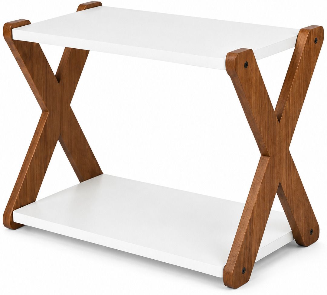 Containers Kitchen Rack Indian Arts 2-Tier Countertop Storage Rack | X-Frame Wooden Organizer Shelf Wood-image-46