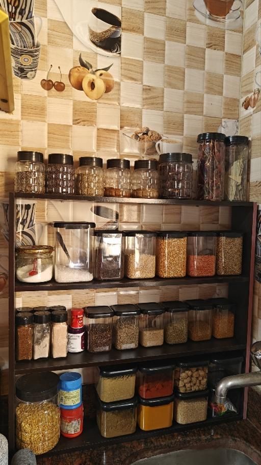 Containers Kitchen Rack WALL SHELF BROWN KITCHEN RACK Wood-image-39