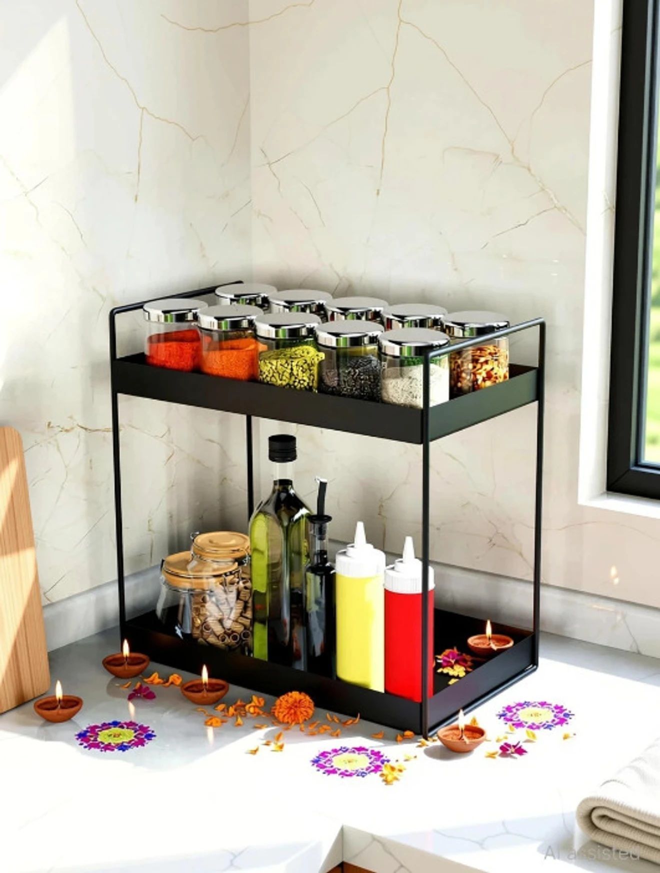 sheenkraft Fruits/Vegetables Kitchen Rack 2-Tier Kitchen Rack | Spice Rack | Multipurpose Storage Stand Stainless Steel Iron-picture-30