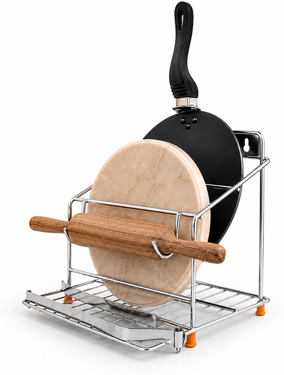 averious Chakla/Belan Kitchen Rack | Tawa Stand | Cookware Stand | Chakla Belan Stand For Kitchen Steel Steel-picture-42