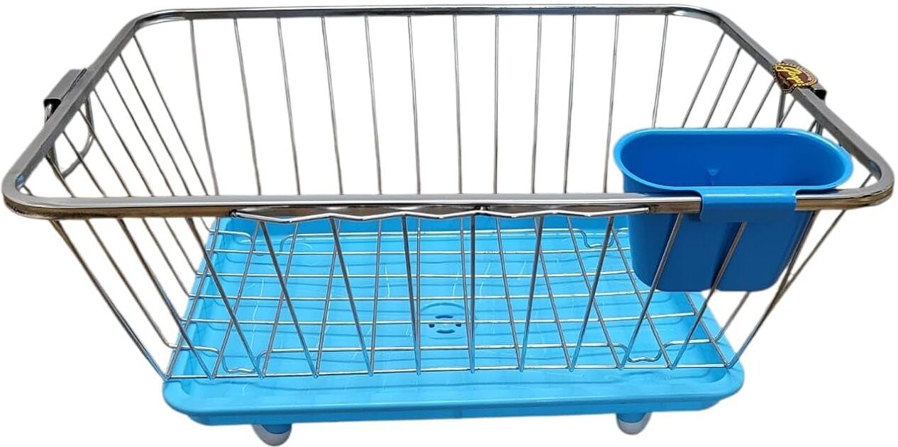 Dish Drainer Kitchen Rack Modern Sinkside Dish Organizer and Utensil Drying Basket Plastic, Steel-image-4