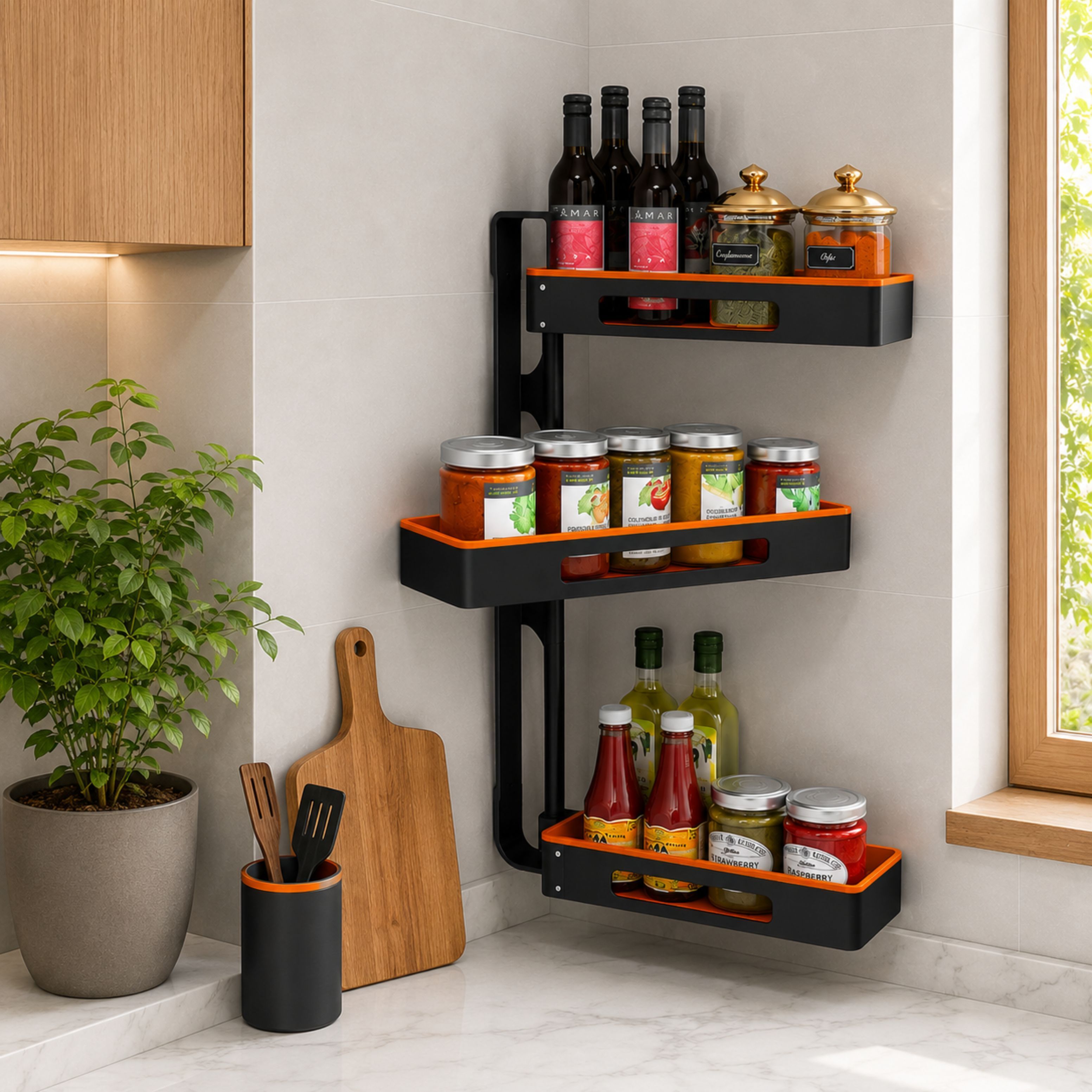 Matte Black Wall Mounted Bathroom Rack/Black Storage Rack Plastic Wall Shelf-image-23