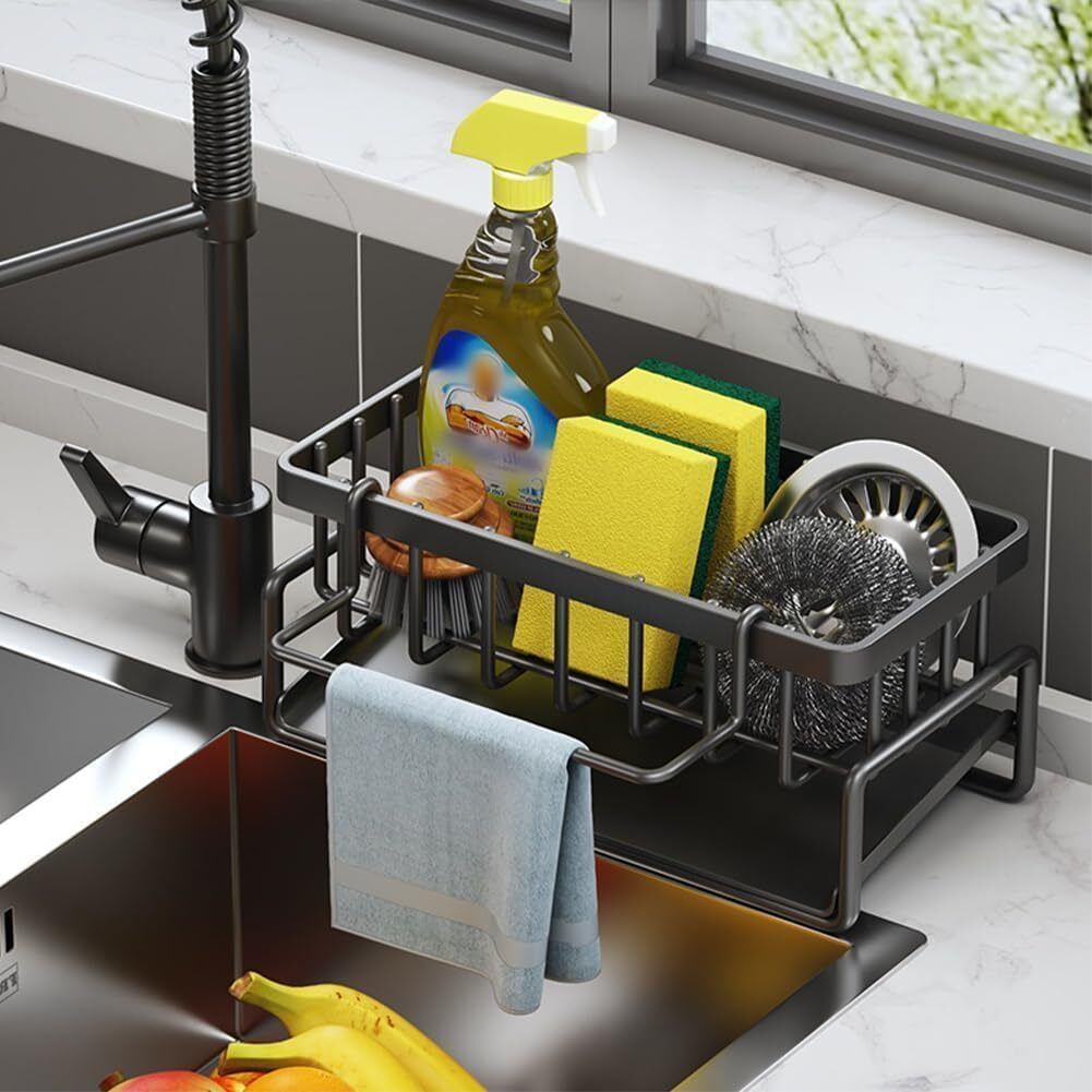 Metal Sponge Holder for Kitchen – Auto-Draining Organizer Caddy with Soap Tray Plastic Wall Shelf-image-28