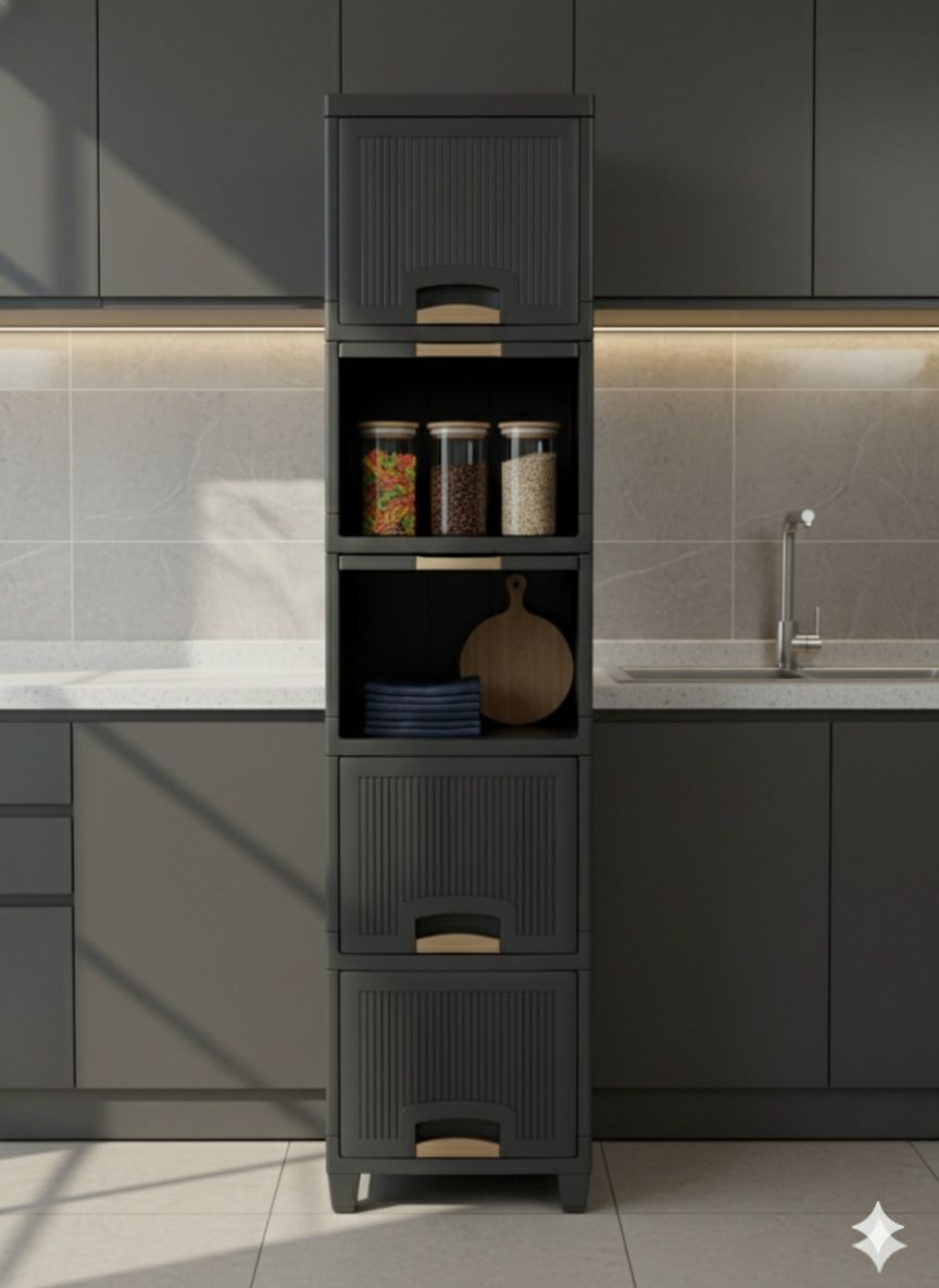 Containers Kitchen Rack 5 Layers Grey Space Saver Cupboard for Bedroom Storage Plastic-image-45
