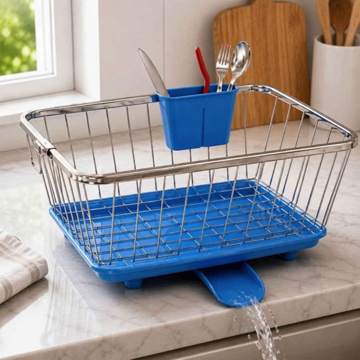 Dish Drainer Kitchen Rack Dish Drain Basket with Drain Tray & Cutlery Holder | Kitchen Dish Drying Rack Steel-image-26