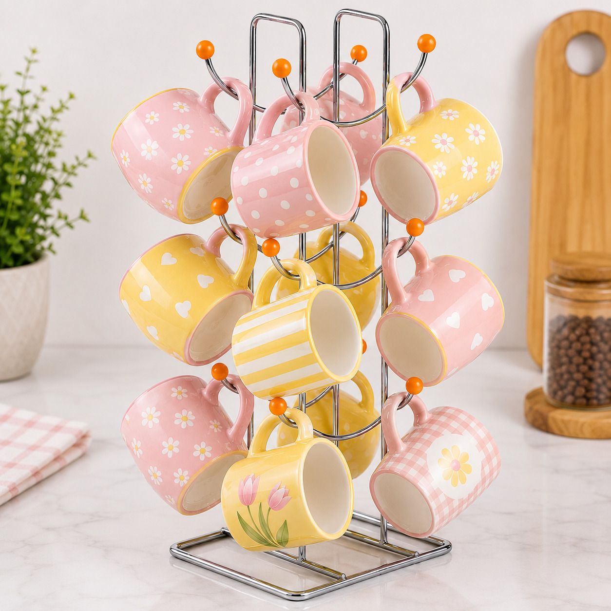 Cup Kitchen Rack Stainless Steel Orange Smile Shape Cup/Coffee Mug Stand/Holder with 12 Hooks Steel-image-35