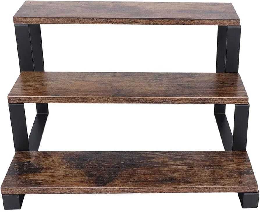 global true Containers Kitchen Rack 3-Tier Rustic Wooden Display Riser Stand Wood, Steel-picture-3