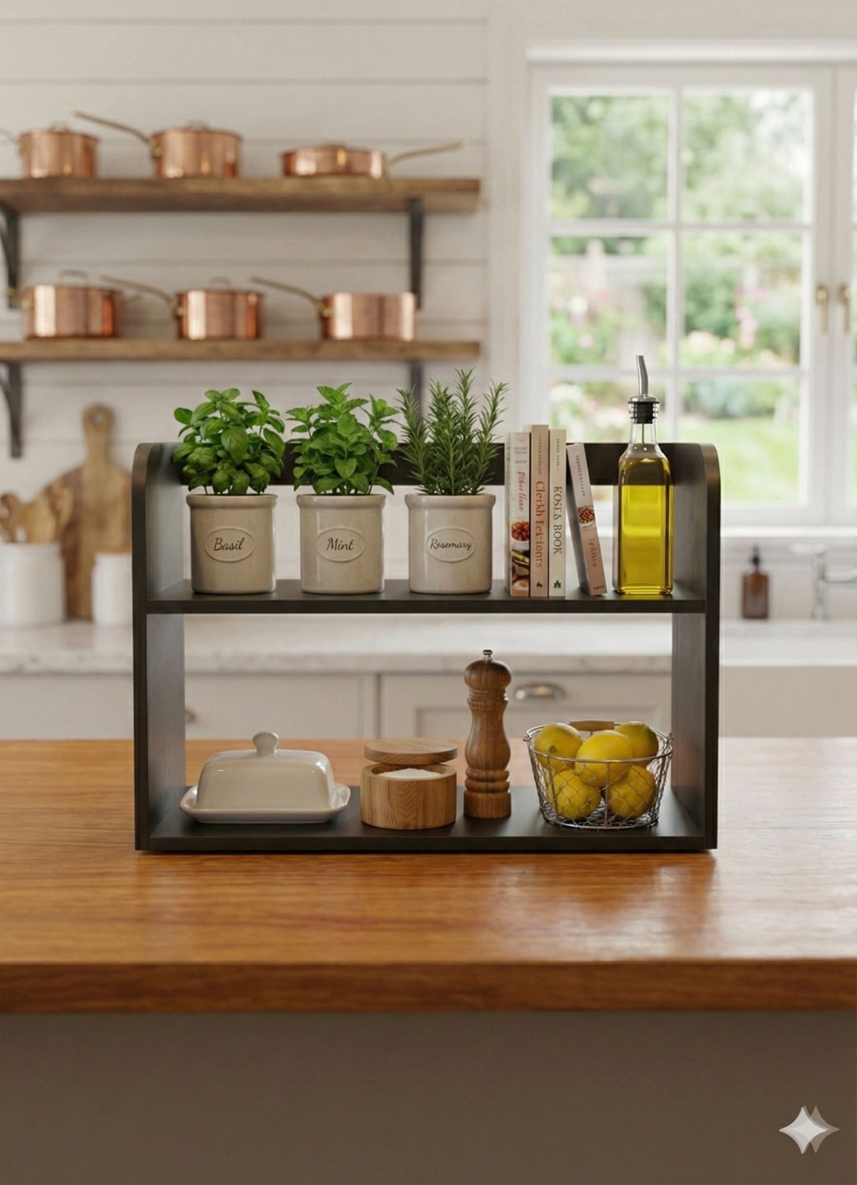 Utensil Kitchen Rack Premium 2-Tier Kitchen Jar Organizer – Modern Countertop Storage Rack Wood-image-44