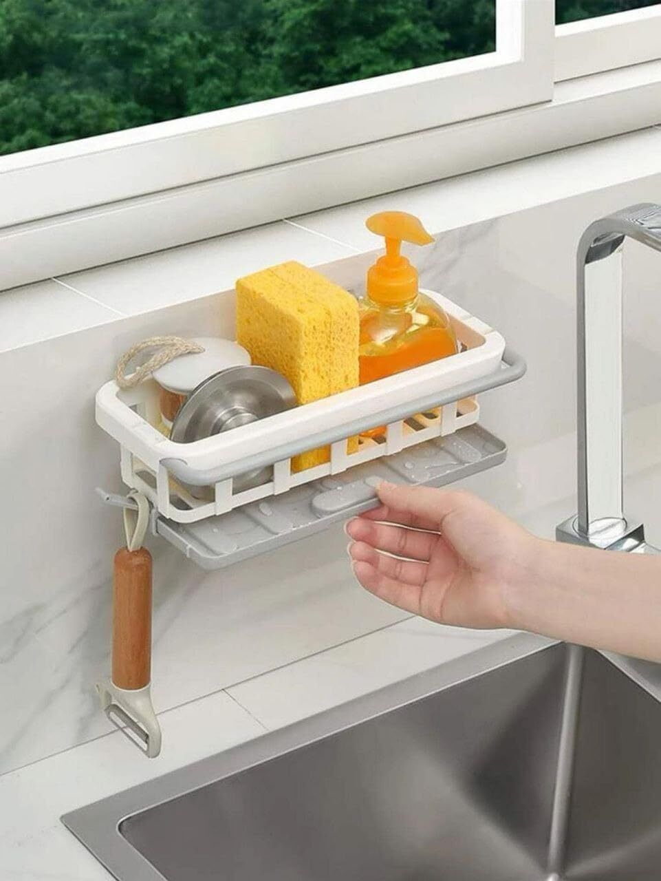 Dish Drainer Kitchen Rack Kitchen Sink Sponge Holder Adjustable Drain Basket Organizer Plastic-image-14