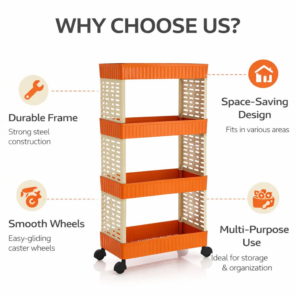 yarav Multipurpose Kitchen Storage Trolley with Wheels | Multi-Tier Portable Rack Plastic Kitchen Trolley-picture-10