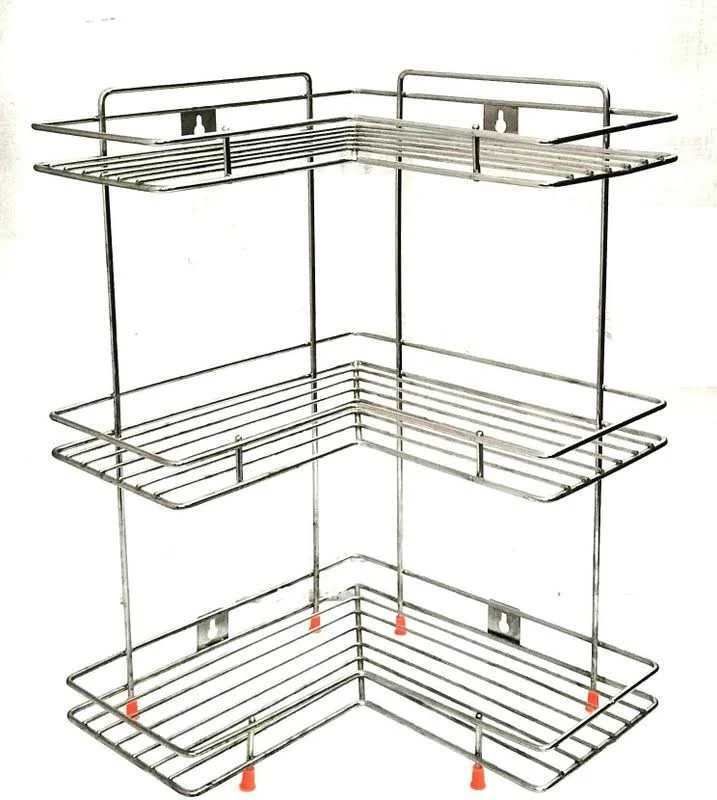 Plate Kitchen Rack Stainless Steel Multipurpose L-Shape 3-Tier Kitchen Corner Rack Steel Steel-image-32