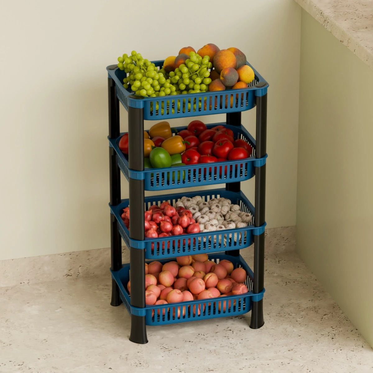 Fruits/Vegetables Kitchen Rack 4 Shelf Multipurpose Plastic Office Basket Plastic-image-23