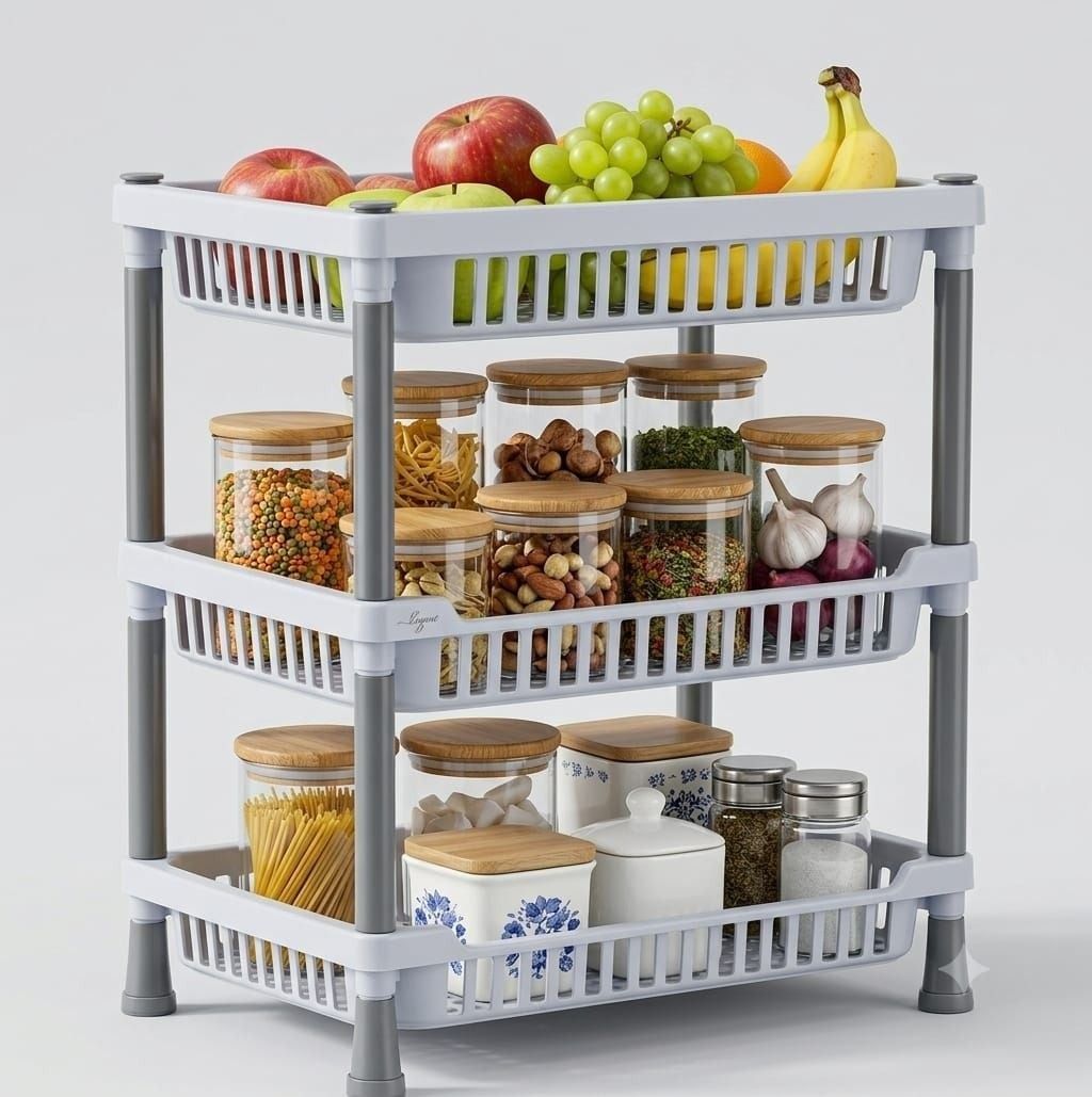 Containers Kitchen Rack Modern Decorative Modular Organizer Basket Tray Shelf Combo with Stable Legs Plastic-image-27