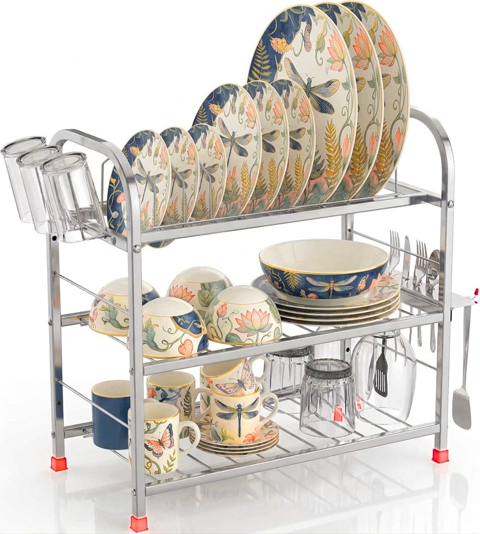 shree click cart Dish Drainer Kitchen Rack Rack (18x18 inches) Steel-picture-10