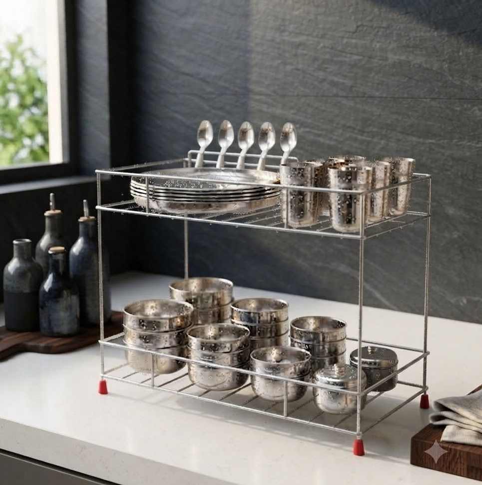 aazan enterprises Plate Kitchen Rack 2-Tier Stainless Steel Multipurpose Storage Rack Steel-picture-25