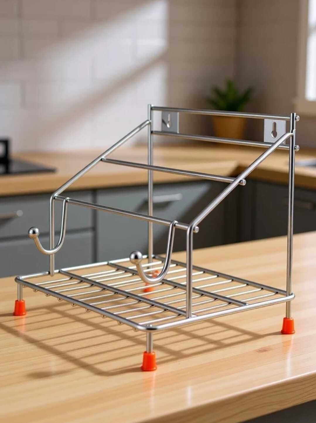 khalsa Chakla/Belan Kitchen Rack Stainless Steel| Wall Mounted Kitchen Rack with Hooks | Multipurpose Storage| Steel-picture-28
