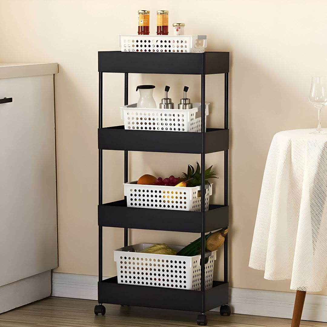 Slim 4-Layer Rolling Storage Rack with Wheels Kitchen Storage Organizer Plastic Kitchen Trolley