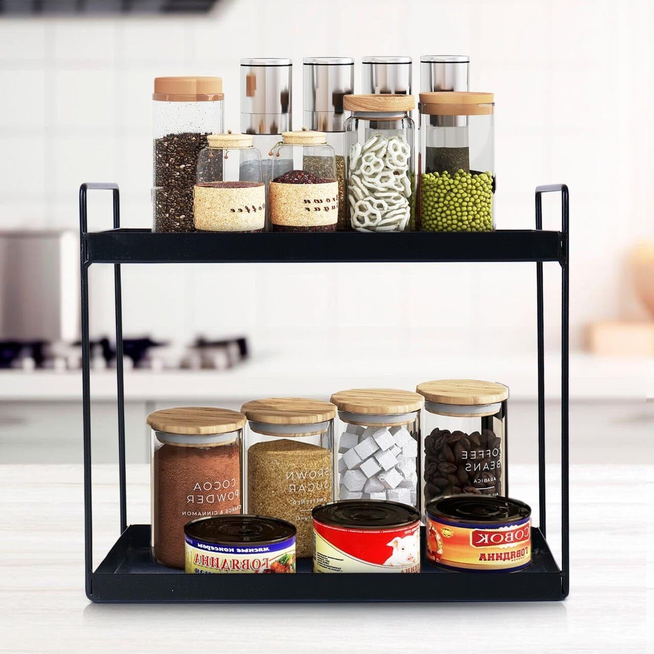 Utensil Kitchen Rack 2-Tier Metal Standing Spice Rack & Multipurpose Organizer Iron-image-42