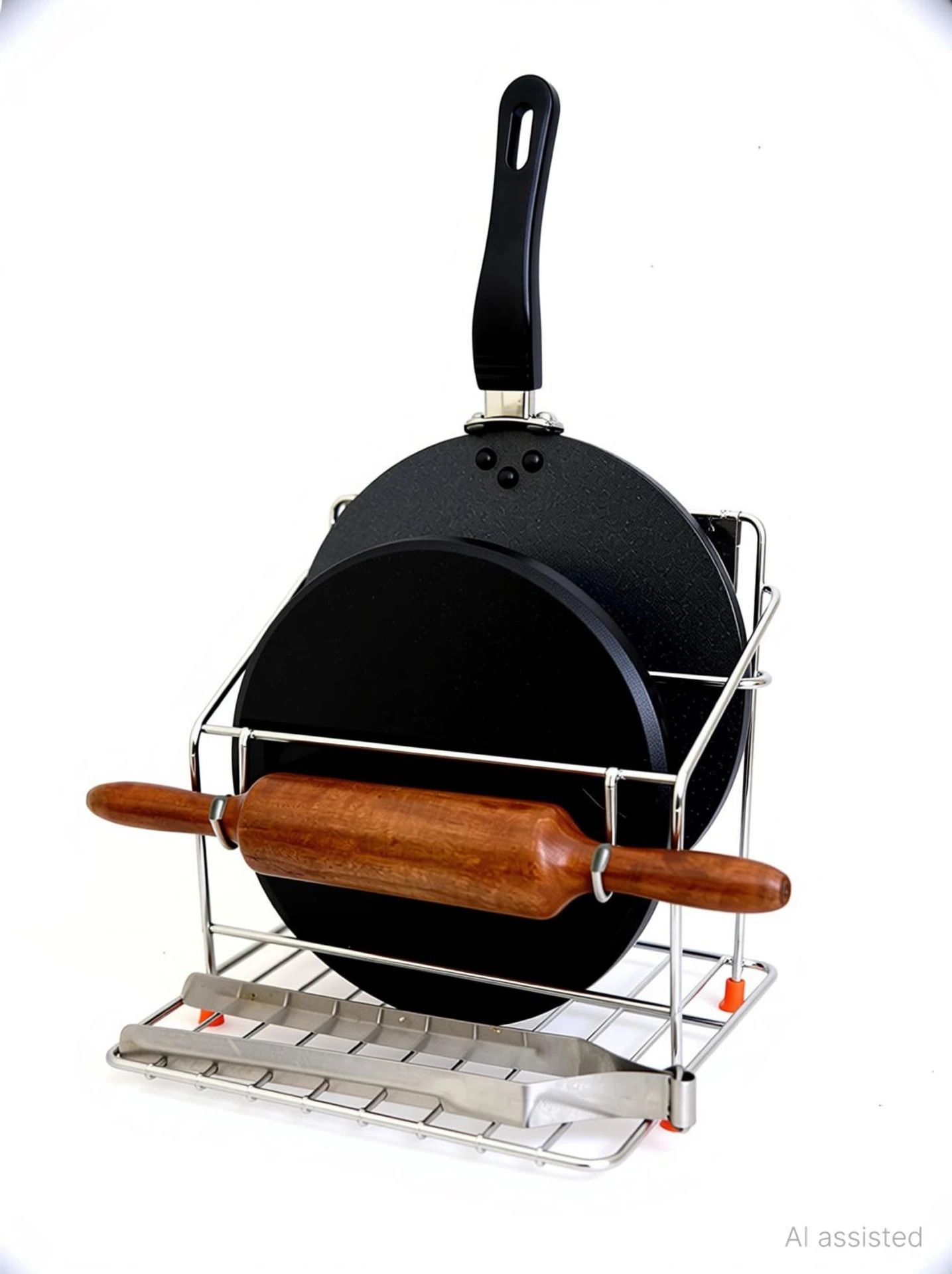 Utensil Kitchen Rack 4 in1 Holder Stainless Steel Chakla/Belan Kitchen Rack Steel-image-32