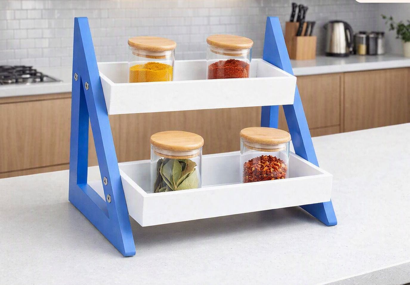 mh enterprises Utensil Kitchen Rack 2 Layer Spice Rack Kitchen Storage Organizer Multipurpose Shelf for Countertop Wood-picture-38