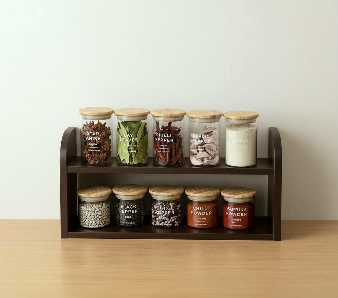 carvedcreation Containers Kitchen Rack 2 Tier Rack Kitchen Storage | Spice Rack Organizer Wood-picture-18