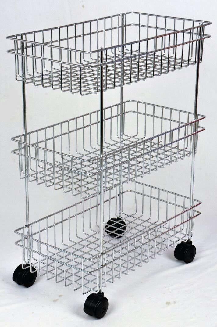 ammedarshan Fruits/Vegetables Kitchen Rack Stainless Steel Fruits & Vegetable Trolley Basket with Wheel, Kitchen Crockery Storage Modular Rack Stand 3 Layer Multipurpose Kitchen Racks and Shelves Steel-picture-23