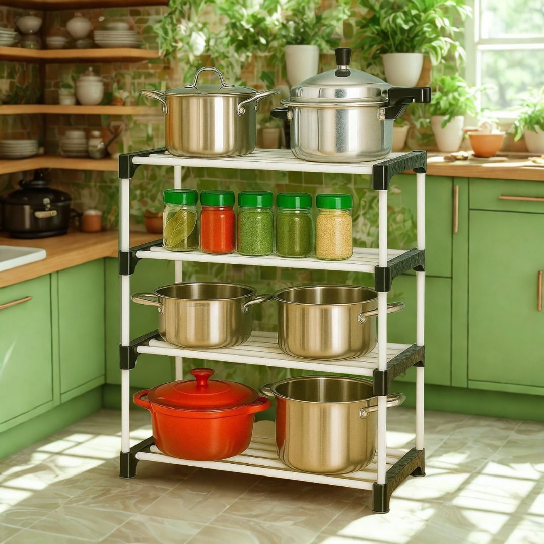 kaiser store Plate Kitchen Rack Plastic 4 Tier Multipurpose Kitchen Storage Rack Organizer Shelf Plastic-picture-29