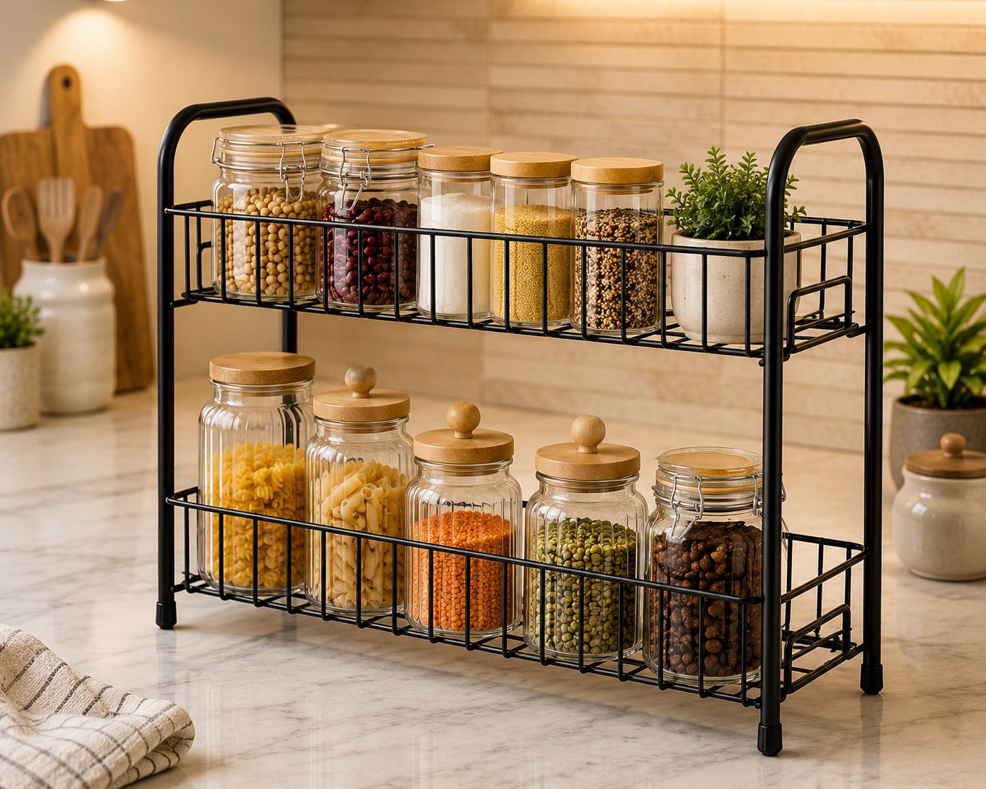 chromeplus Cutlery Kitchen Rack Premium Stainless Steel 2 Tier Kitchen Organizer Rack for Spices & Condiments Steel-picture-3