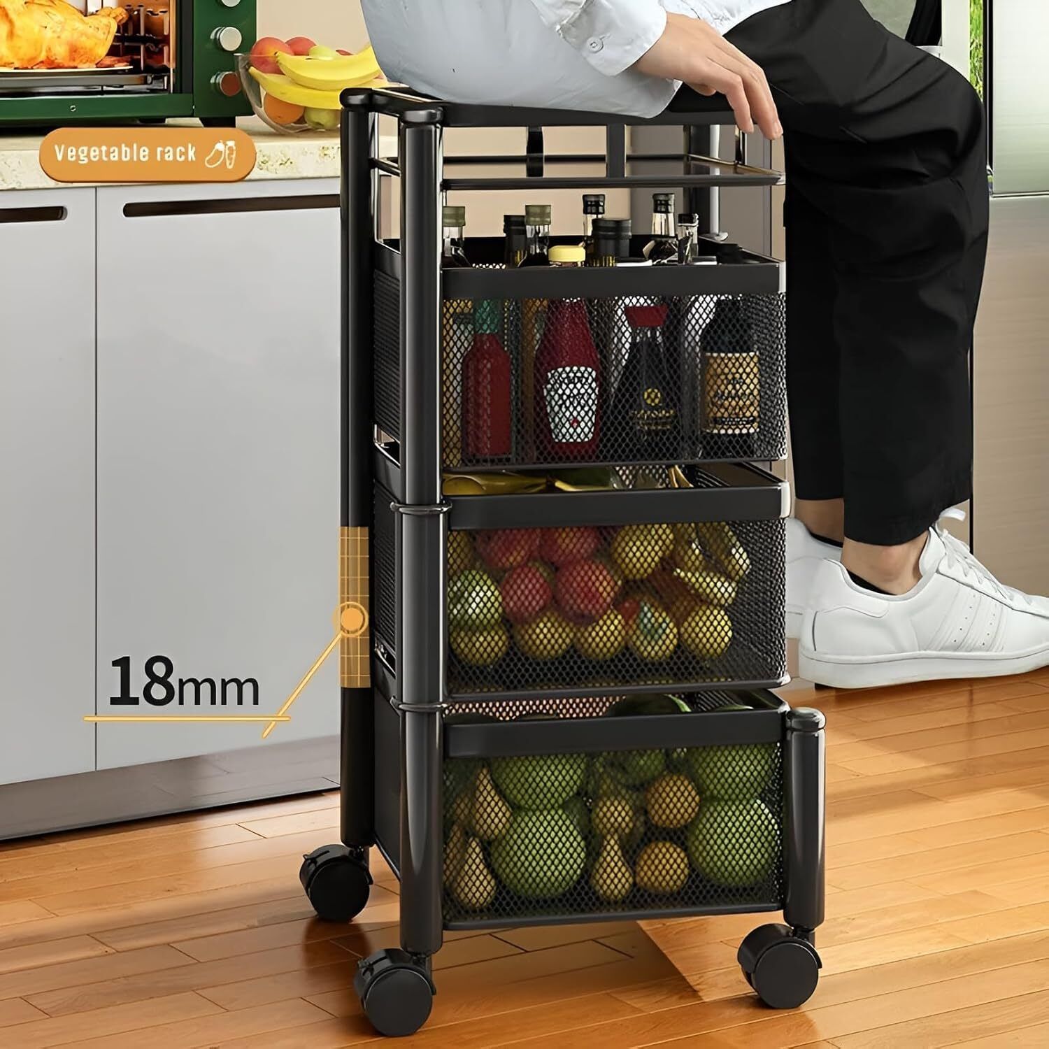 fobixen 3 Layer with Top Layer Kitchen Round Rotating Trolley, Vegetable Storage Rack Iron Kitchen Trolley-picture-10