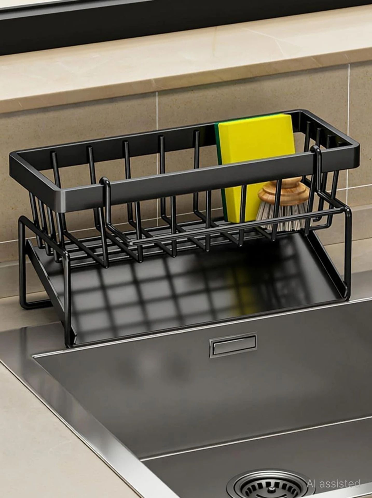 Utensil Kitchen Rack Rustproof Kitchen Sink Organizer Rack with Drain Tra Steel-image-45
