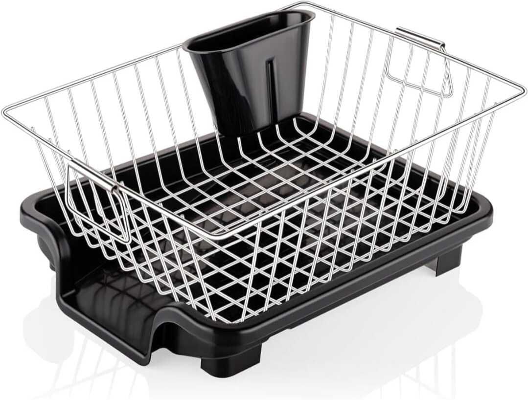 Dish Drainer Kitchen Rack Stainless Steel Dish Drainer Basket With Drip Tray & Spoon Holder Steel, Plastic-image-33