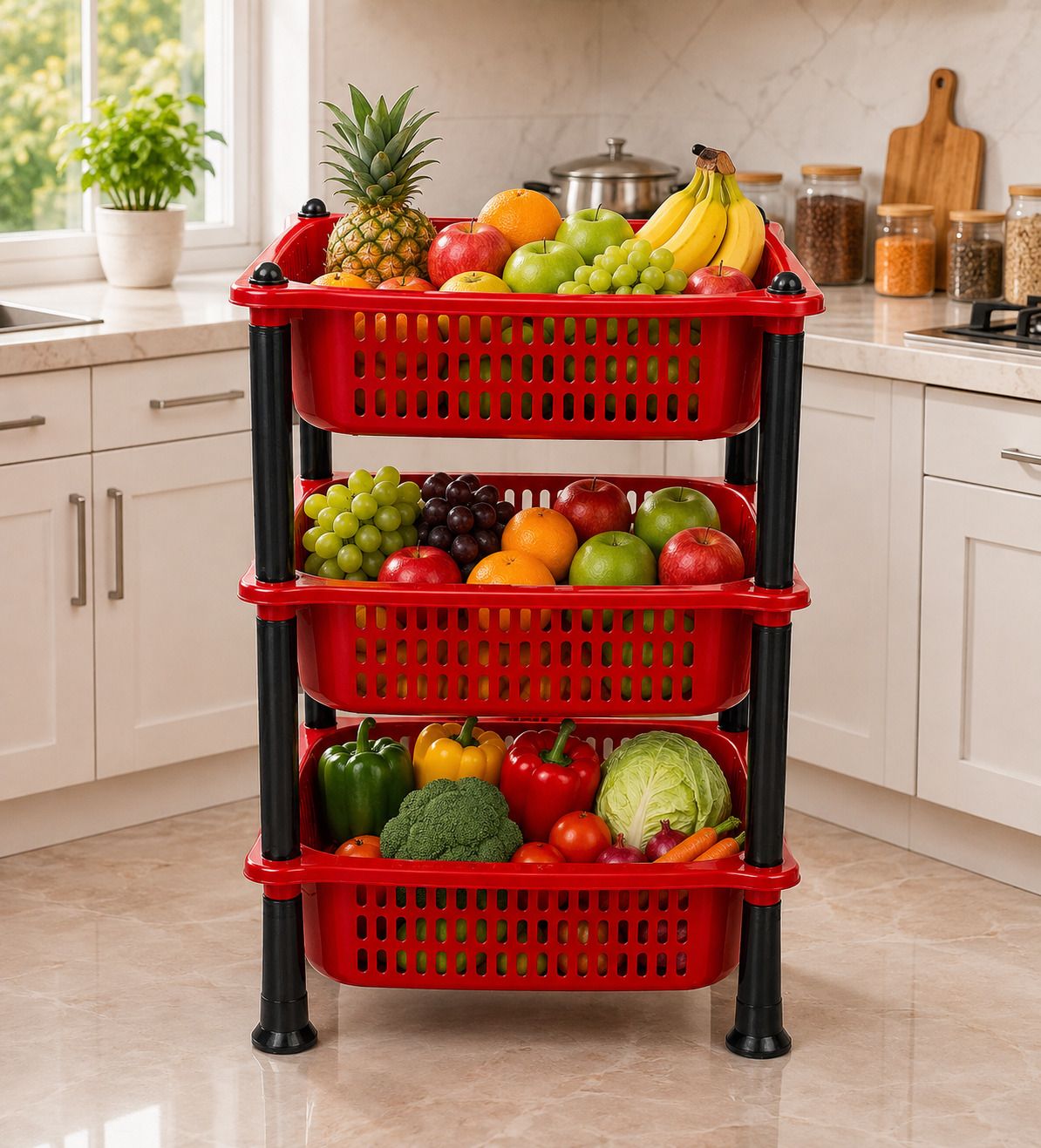 Fruits/Vegetables Kitchen Rack 3 Tier Multipurpose Plastic Storage Basket Rack | Plastic-image-3